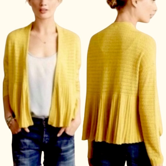 Anthropologie Sweaters - MOTH | ANTHROPOLOGIE Cashmere Blend Mustard Yellow Pointelle Ruffled Hem Sweater